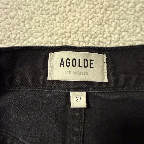 AGOLDE Lana Slice Mid-rise Straight-leg Jeans Distressed Black Gray Leg Hole - Picture 13 of 16